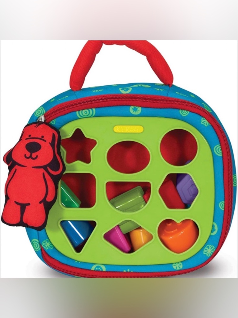 Melissa & Doug Blue and Green Shape-Sorting Tote with Red Handle